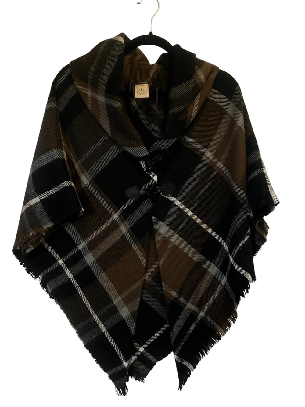 St. John's Bay Brown & Black Plaid Hooded Poncho